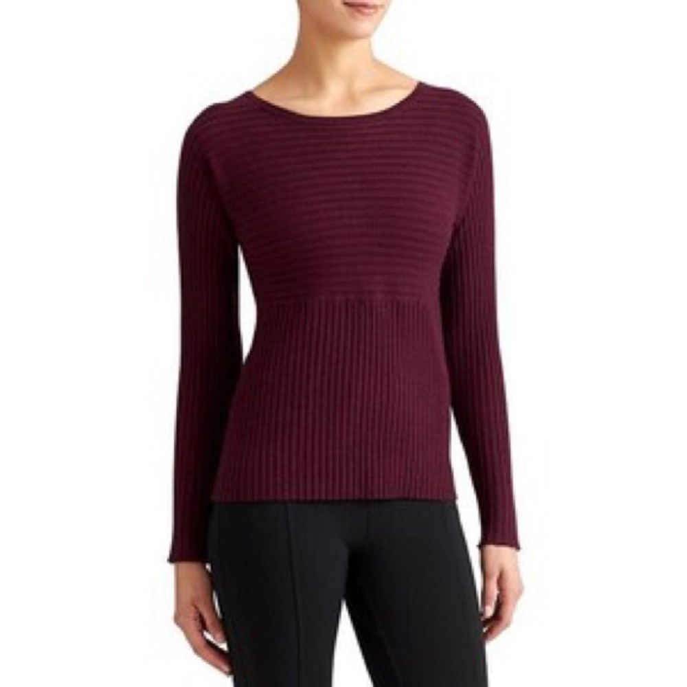 Athlete burgundy crew neck ribbed wool sweater